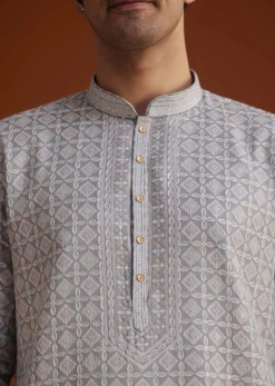 Grey Textured Kurta With Geometric Motifs