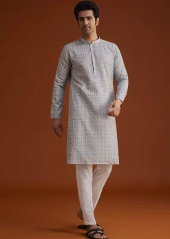 Grey Textured Kurta With Geometric Motifs