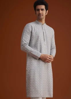 Grey Textured Kurta With Geometric Motifs