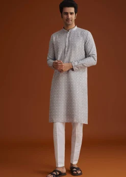 Grey Textured Kurta With Geometric Motifs