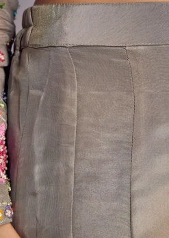 Grey Tissue Anarkali Set With Resham And Moti Work