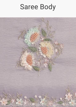 Grey Tissue Saree Floral Embroidery