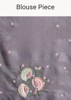 Grey Tissue Saree Floral Embroidery