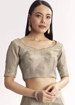 Grey Tissue Saree With Cutdana Sequins Beads And Resham Embroidery