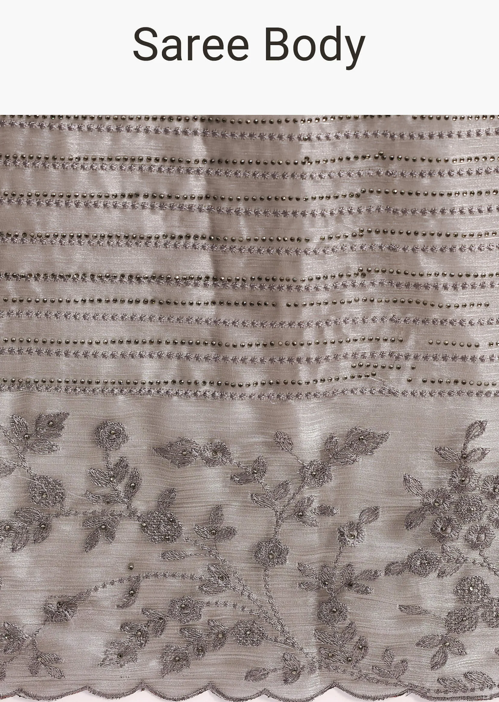 Grey Tissue Saree With Thread And Stone Embroidery And Unstitched Blouse