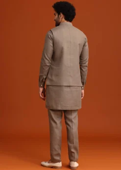 Grey Zardozi Work Linen Jacket Kurta Set