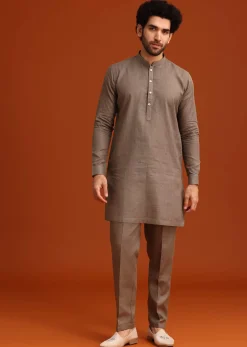 Grey Zardozi Work Linen Jacket Kurta Set