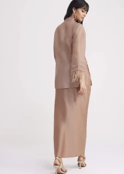 Hazelnut Beige Crop Top And Skirt With Embroidered Jacket