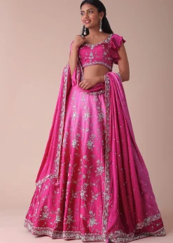 Hot Pink Ombre Lehenga With Handwork Embroidery
