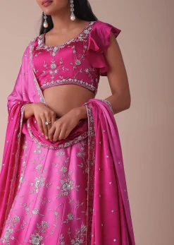 Hot Pink Ombre Lehenga With Handwork Embroidery