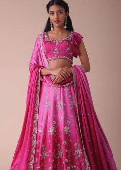 Hot Pink Ombre Lehenga With Handwork Embroidery