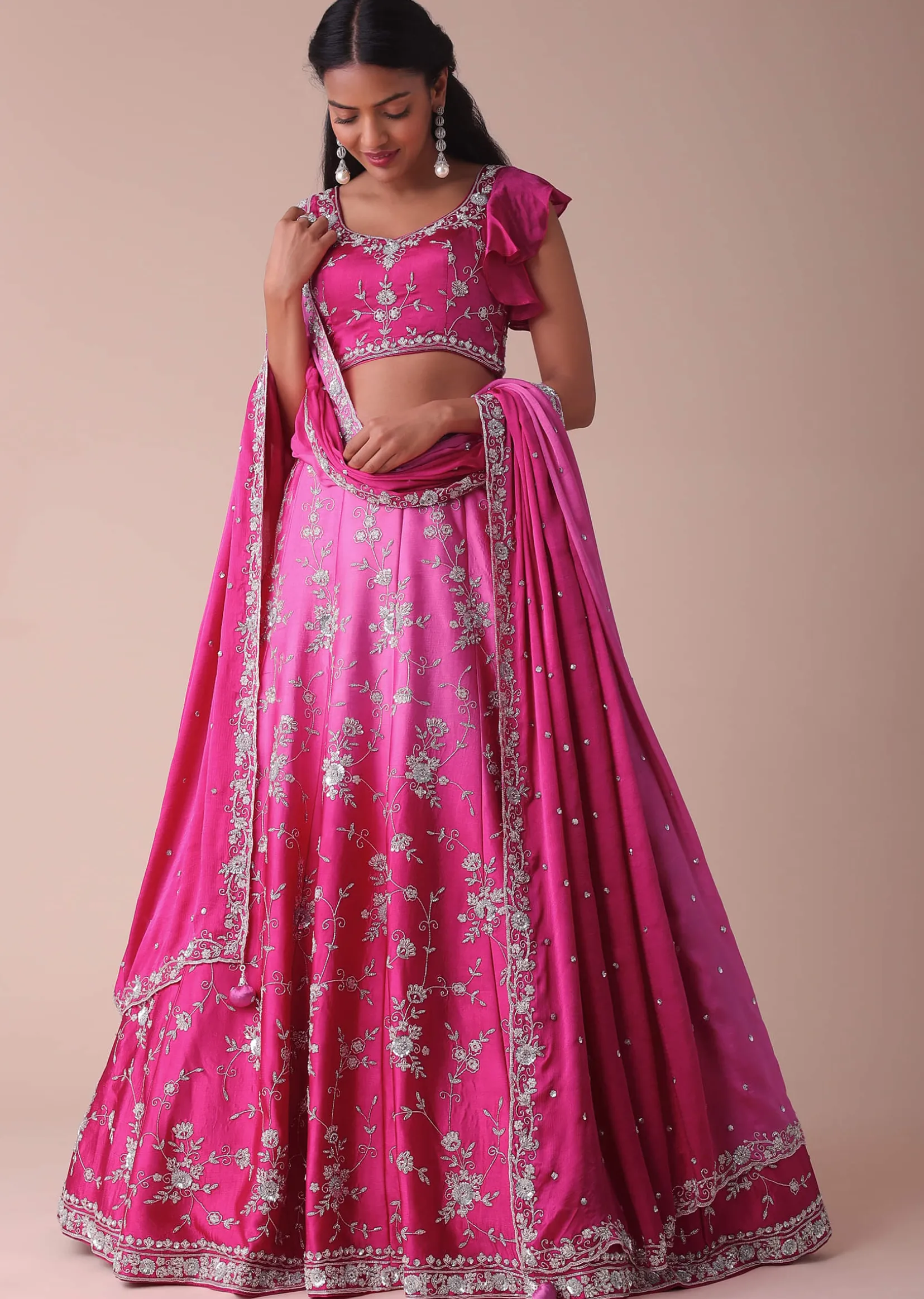 Hot Pink Ombre Lehenga With Handwork Embroidery