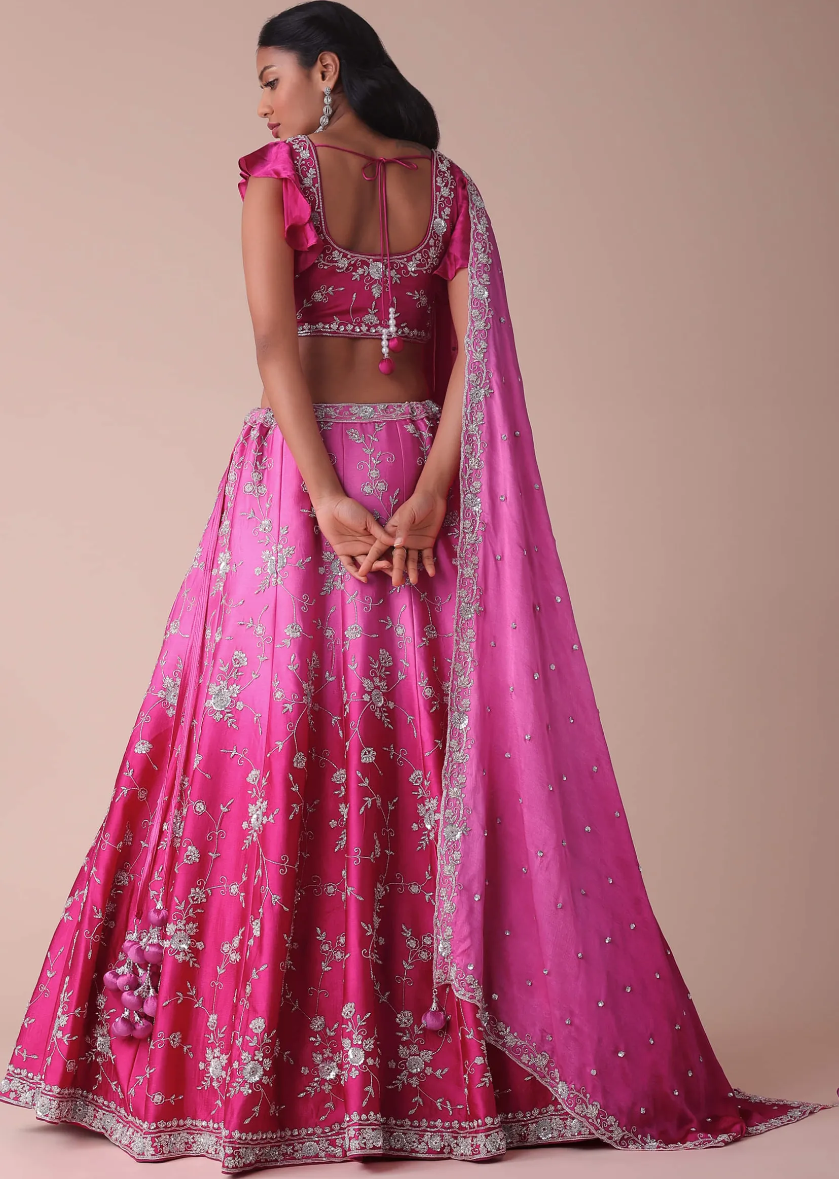 Hot Pink Ombre Lehenga With Handwork Embroidery