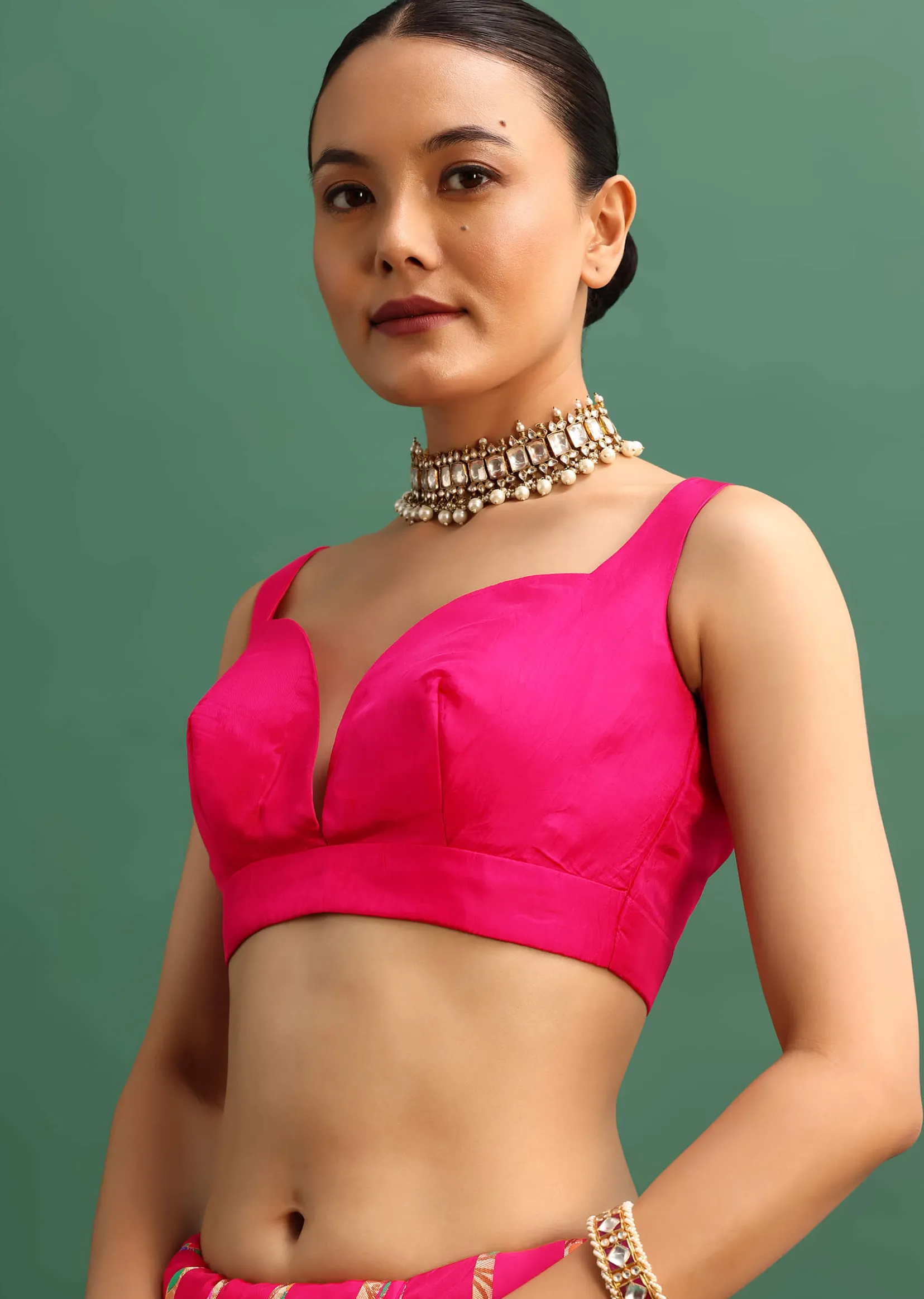 Hot Pink Woven Bandhani Silk Saree With Paithani Border Pallu And Unstitched Blouse
