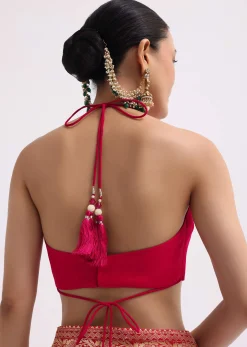 Hot Pink Woven Khadi Georgette Saree With Unstitched Blouse