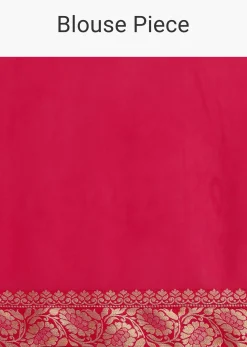 Hot Pink Woven Khadi Georgette Saree With Unstitched Blouse