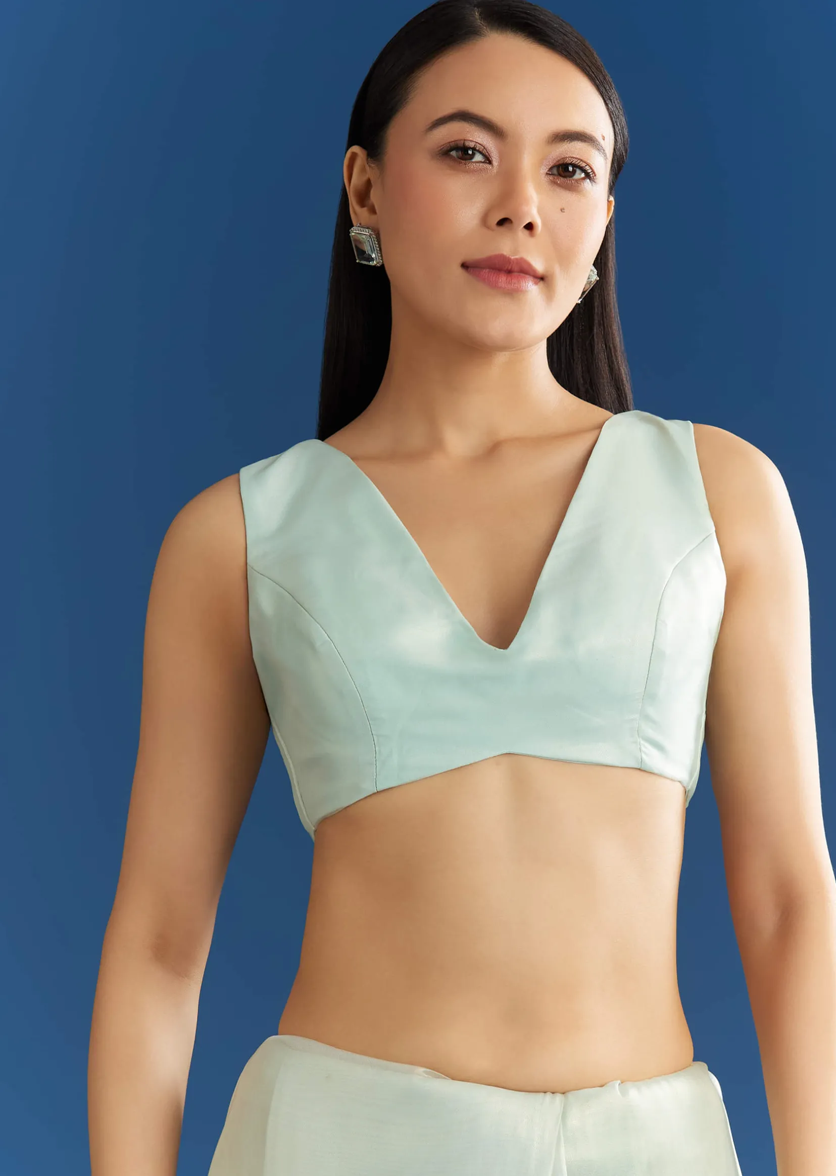 Ice Blue Organza Tissue Saree With Beaded Scallop Border