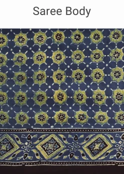 Indigo Satin Modal Ajrakh Handblock Printed Saree