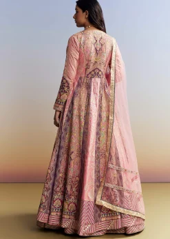 Indo Western Pink Silk Kurta Lehenga Set
