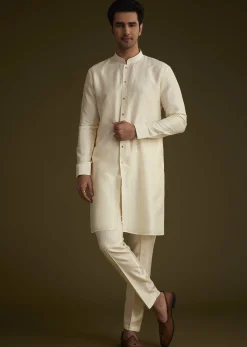 Ivory And Yellow Ombre Silk Jacket Set With Zari Work