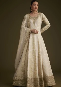 Ivory Banarasi Tissue Anarkali With Gotta Work