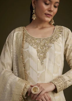 Ivory Banarasi Tissue Anarkali With Gotta Work