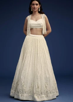 Ivory Embroidered Lehenga Set With Jacket