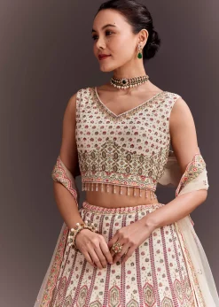 Ivory Embroidered Lehenga Set With Ethnic Motifs