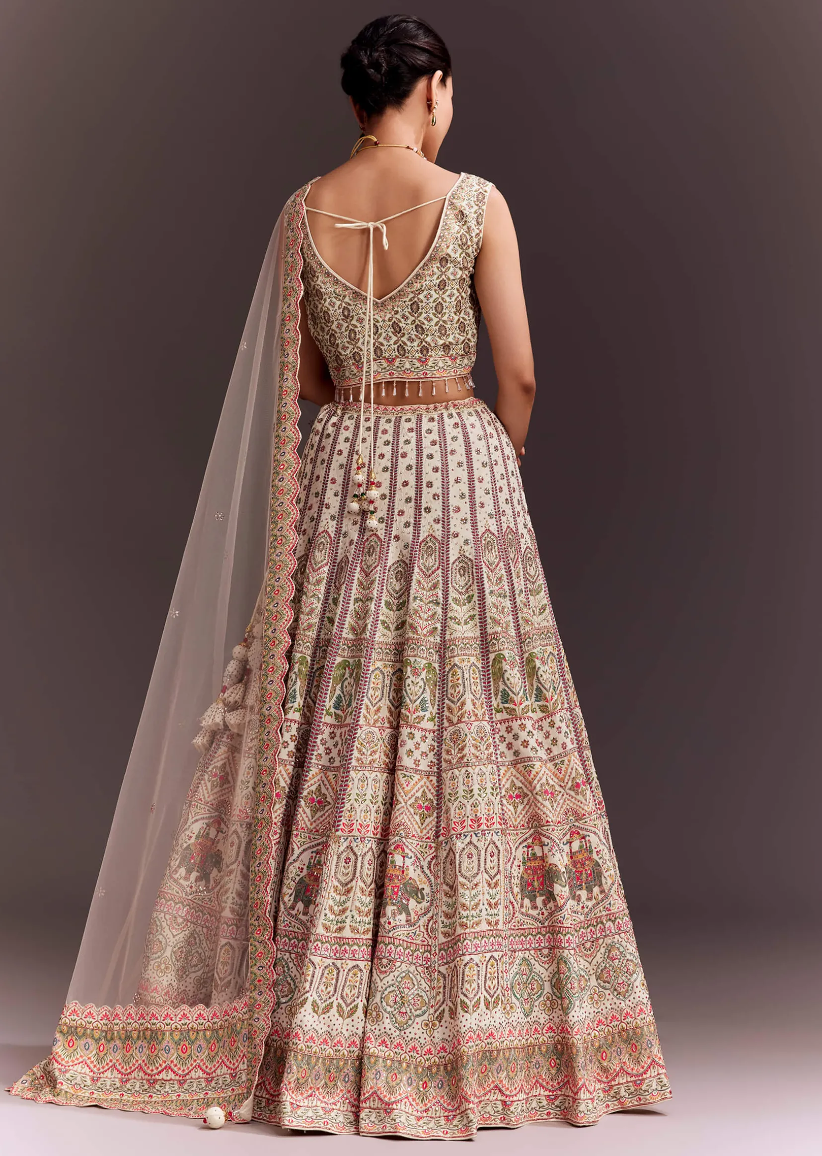 Ivory Embroidered Lehenga Set With Ethnic Motifs