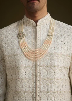 Ivory Embroidered Sherwani With Classic Pearl Detailing