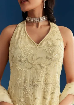 Ivory Georgette Kurta Palazzo Set With Dupatta