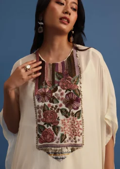 Ivory Georgette Skirt And Cape In Resham Work