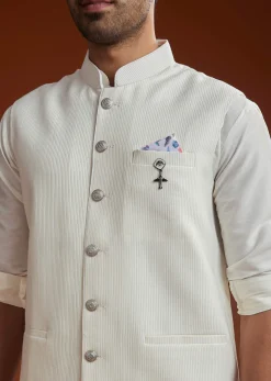 Ivory Kurta Jacket Set With Pintucks Detailing