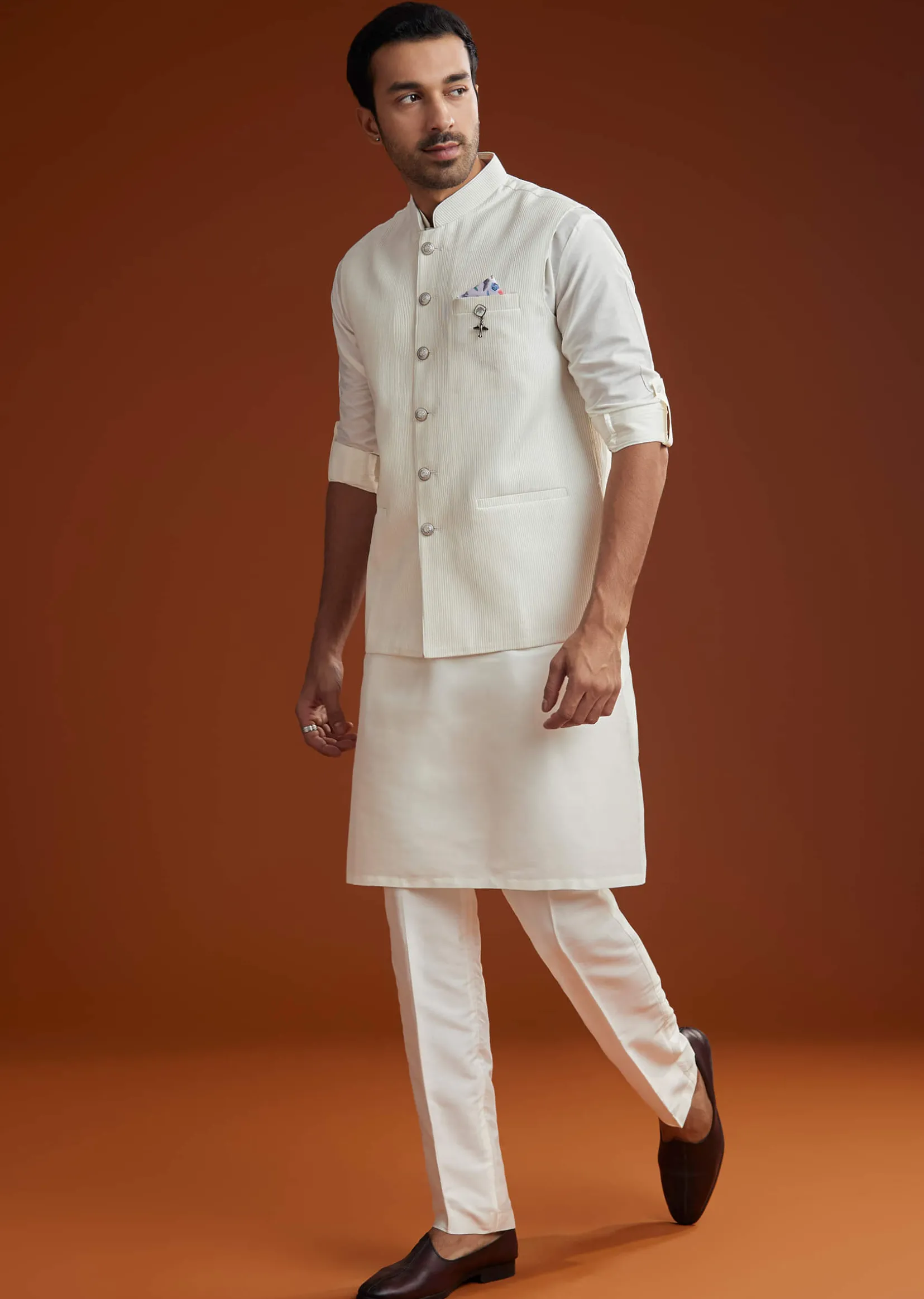 Ivory Kurta Jacket Set With Pintucks Detailing