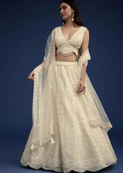 Ivory Lehenga Set With Moti And Resham Work