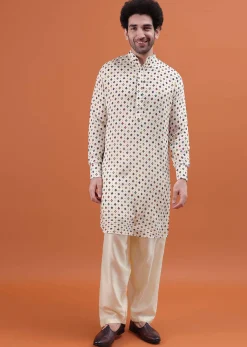 Ivory Patola Printed Kurta Jacket Set For Men