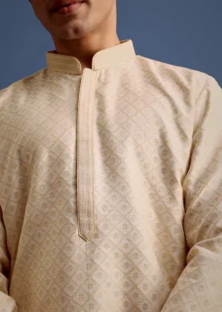 Ivory Printed Kurta Pyjama Set For Men