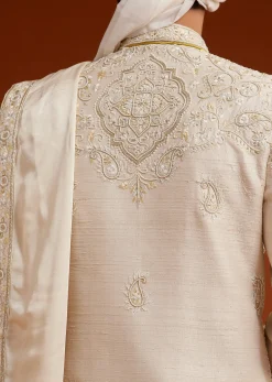 Ivory Sherwani Set With Zardosi And Butti Work