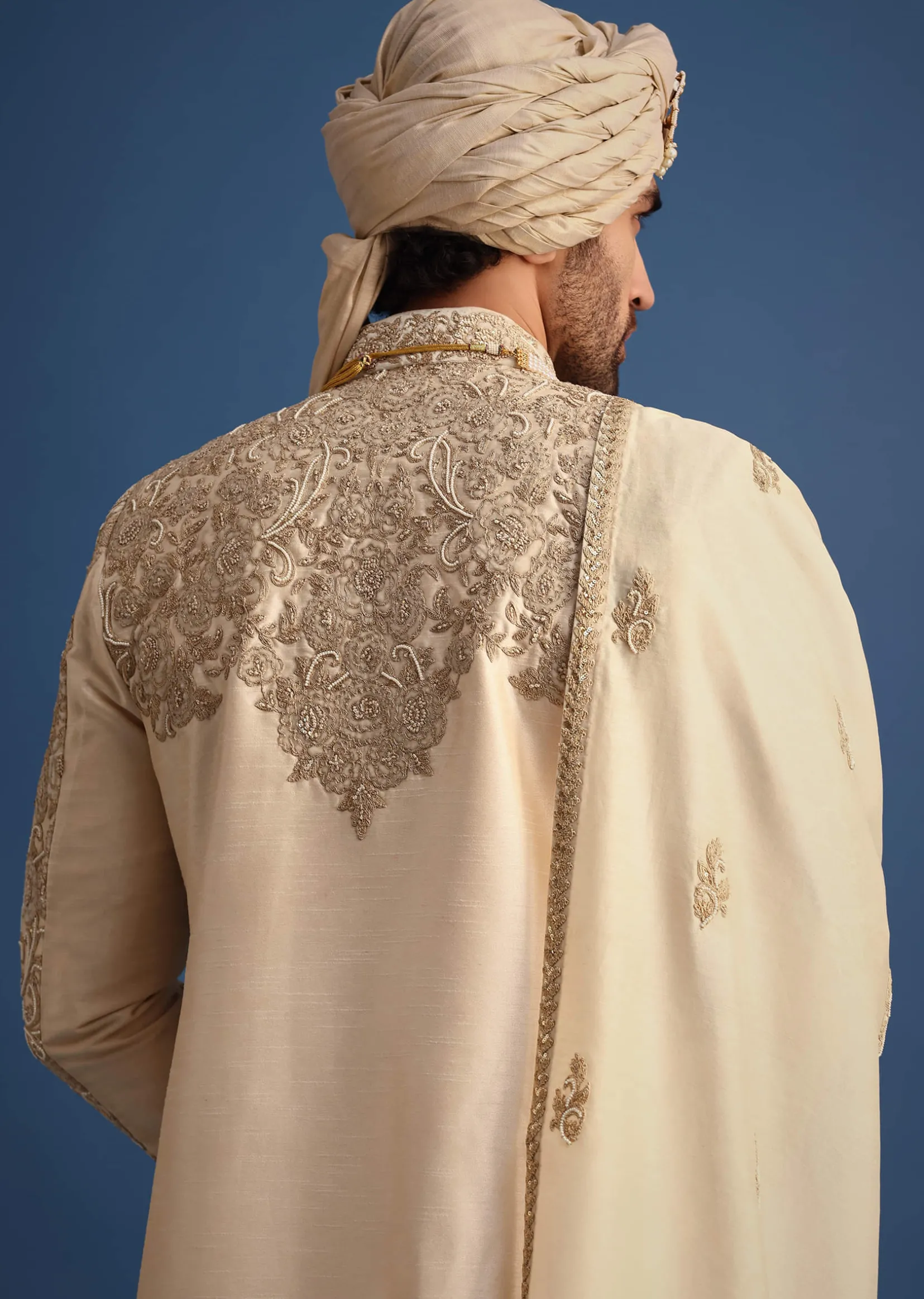 Ivory Sherwani Suit With Beads And Zari Work