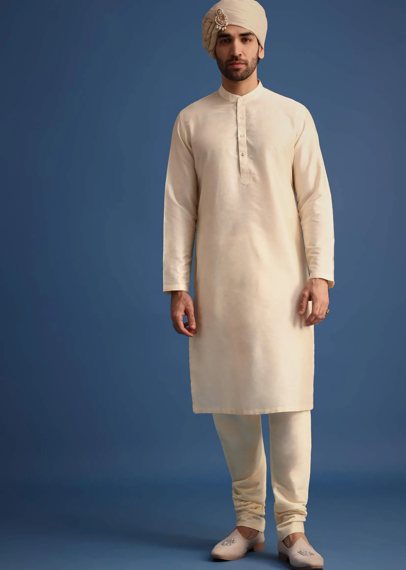 Ivory Sherwani Suit With Beads And Zari Work