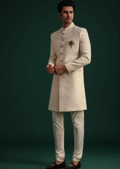 Ivory Silk Sherwani Suit