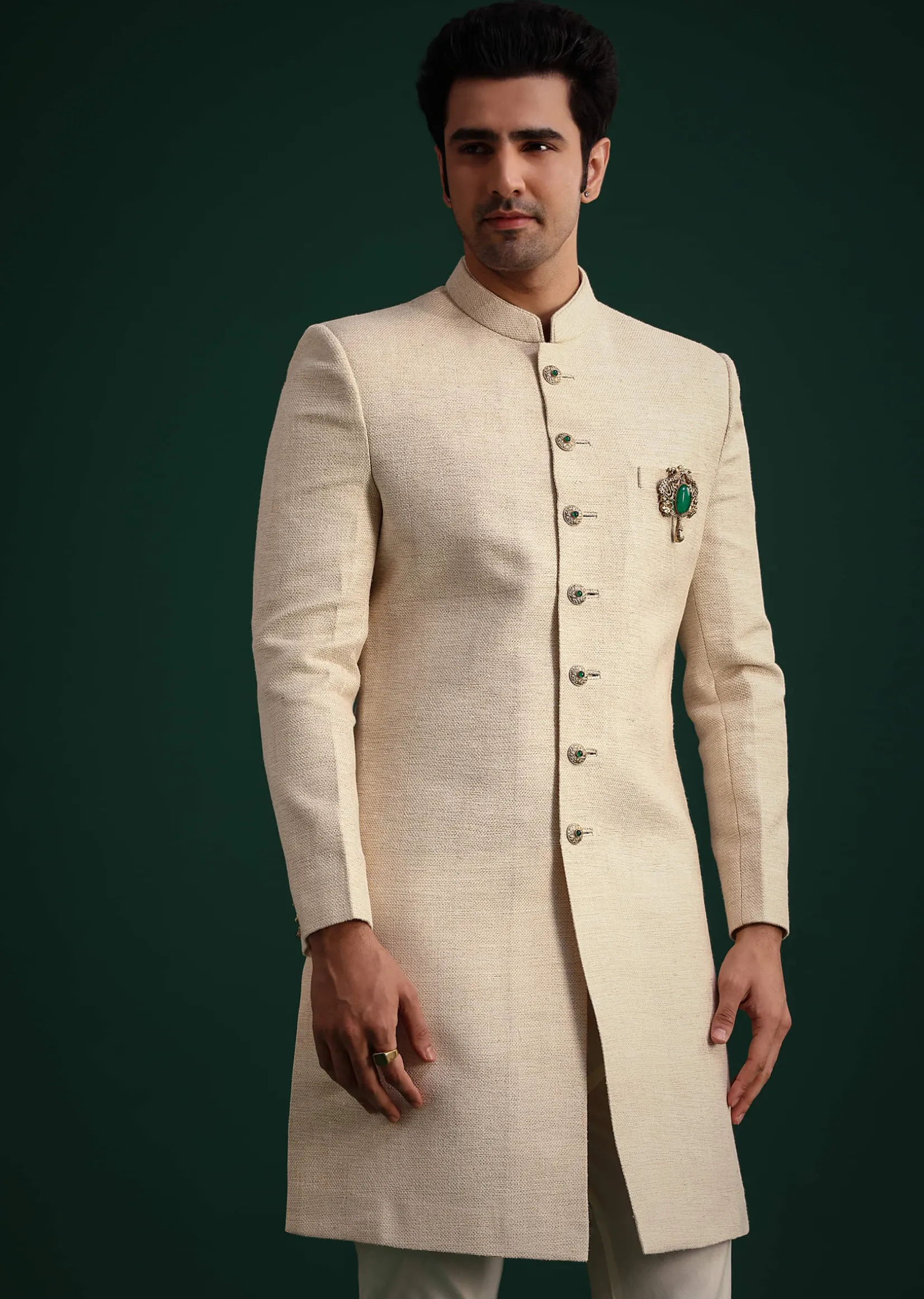 Ivory Silk Sherwani Suit