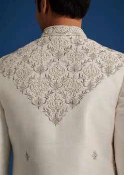 Ivory Silk Sherwani With Resham Zari And Zardosi Work