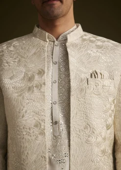 Ivory Silk Sherwani With Intricate Floral Embroidery