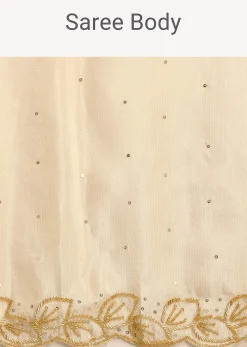 Ivory Tissue Saree With Cutdana Embroidered Border and Unstitched Blouse