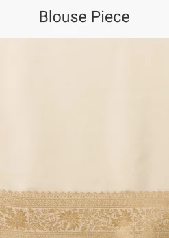 Ivory White Dola Silk Saree With Silver And Gold Jaal Embroidery In Floral Pattern