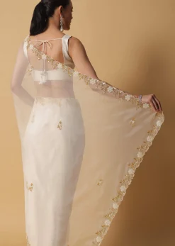 Ivory White Organza Saree With Cut Dana Embroidered Borders