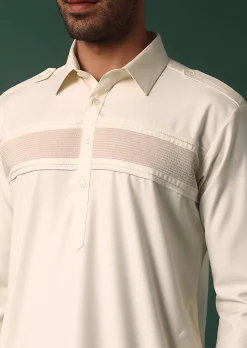 Ivory White Pathani Kurta Set WIth Pintuck Detailing