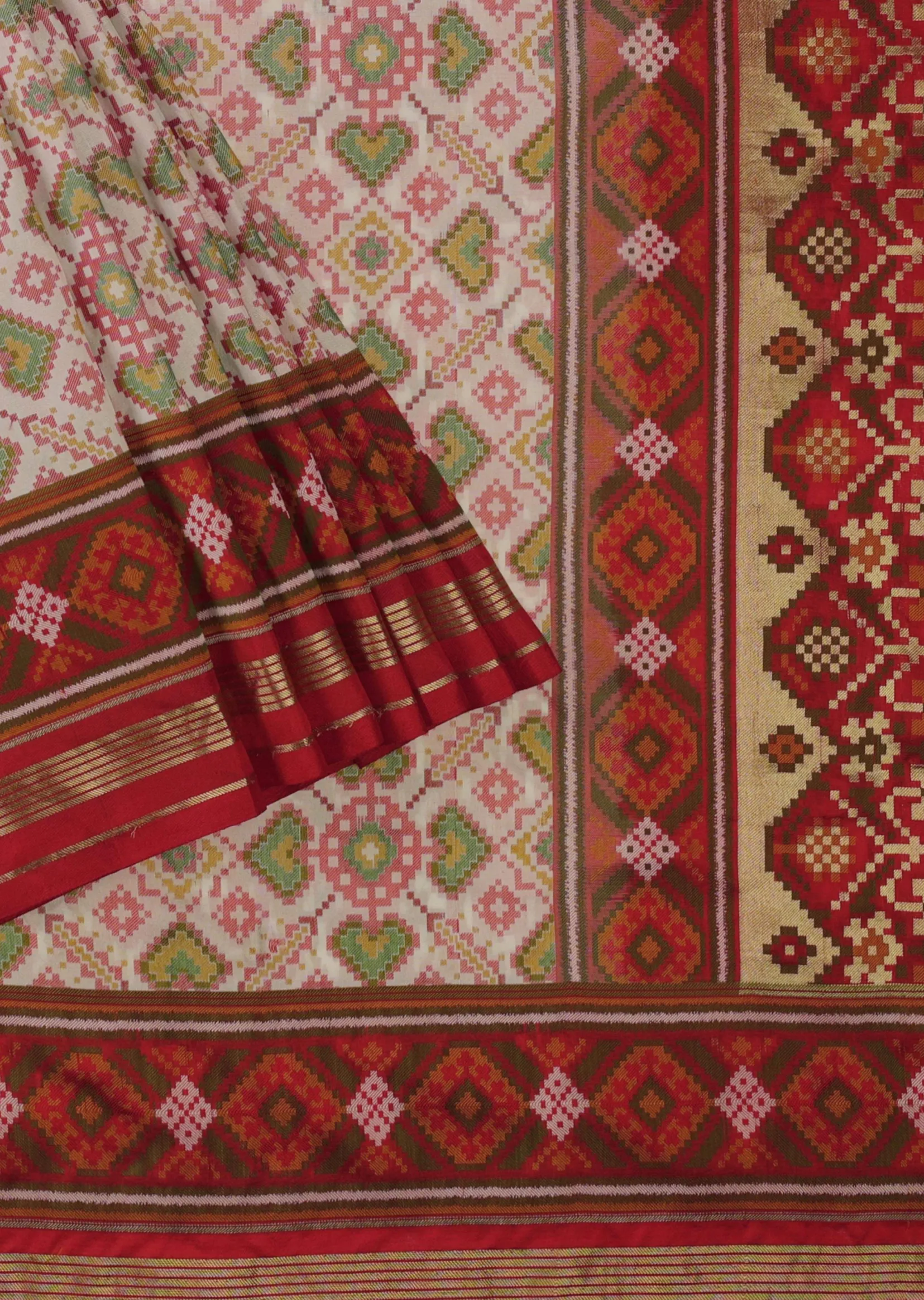 Ivory White Patola Saree With Resham Weave In Uppada Silk