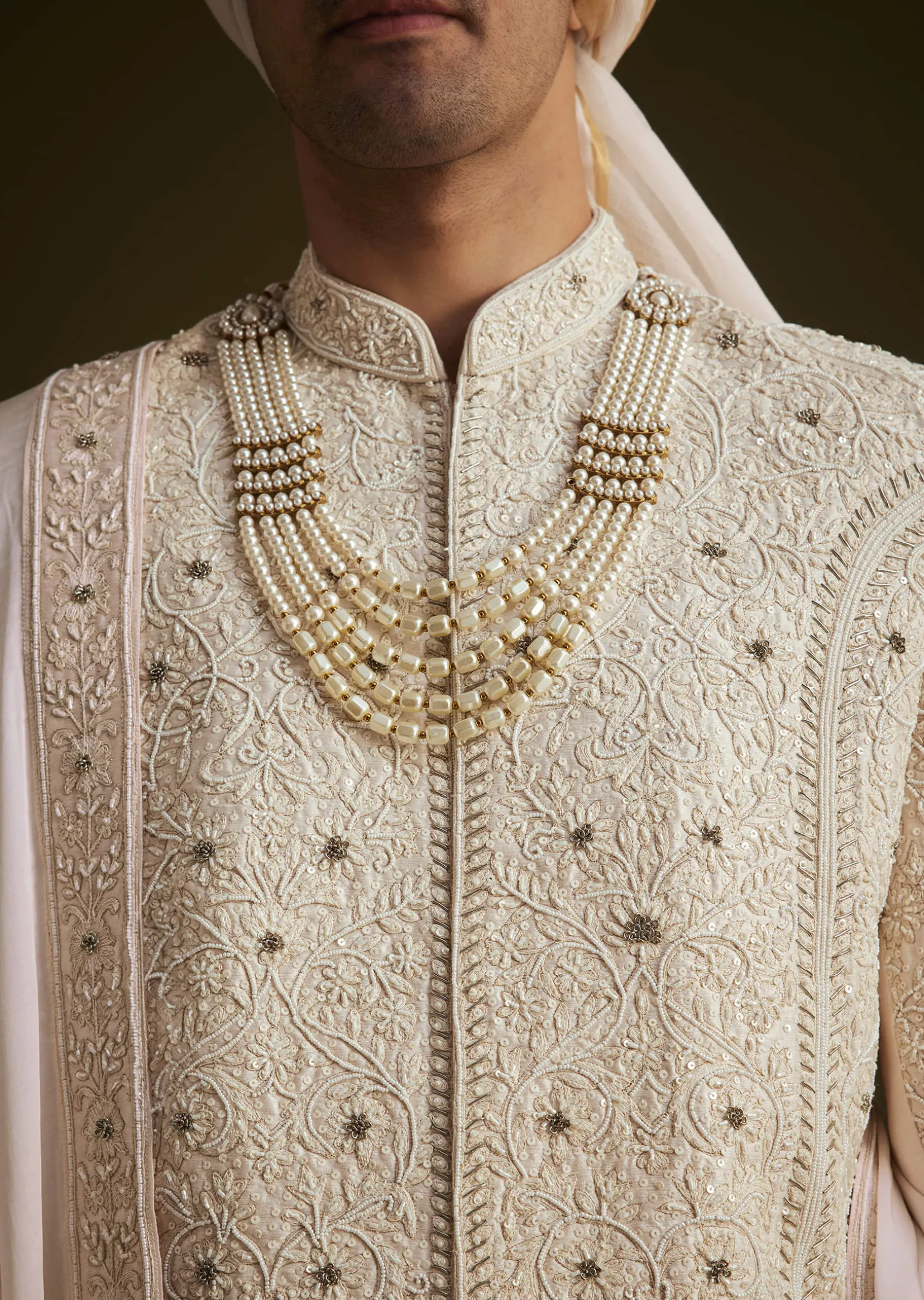 Ivory Zardozi Embroidered Sherwani With Matching Dupatta